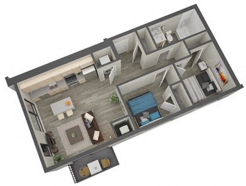 Floor plan for 2 beds, 1 bath, 712 sqft
